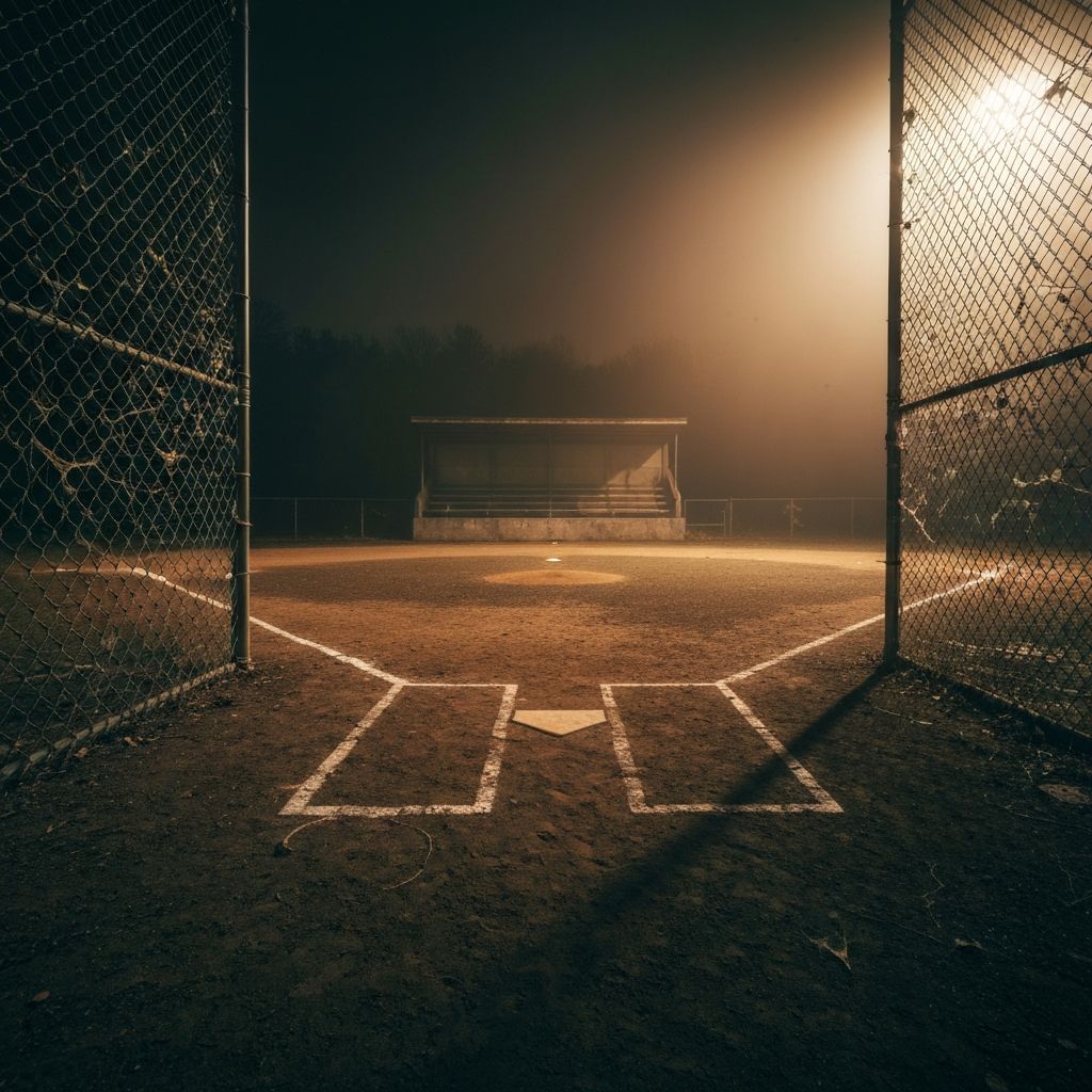 Abandoned vintage baseball diamond at night